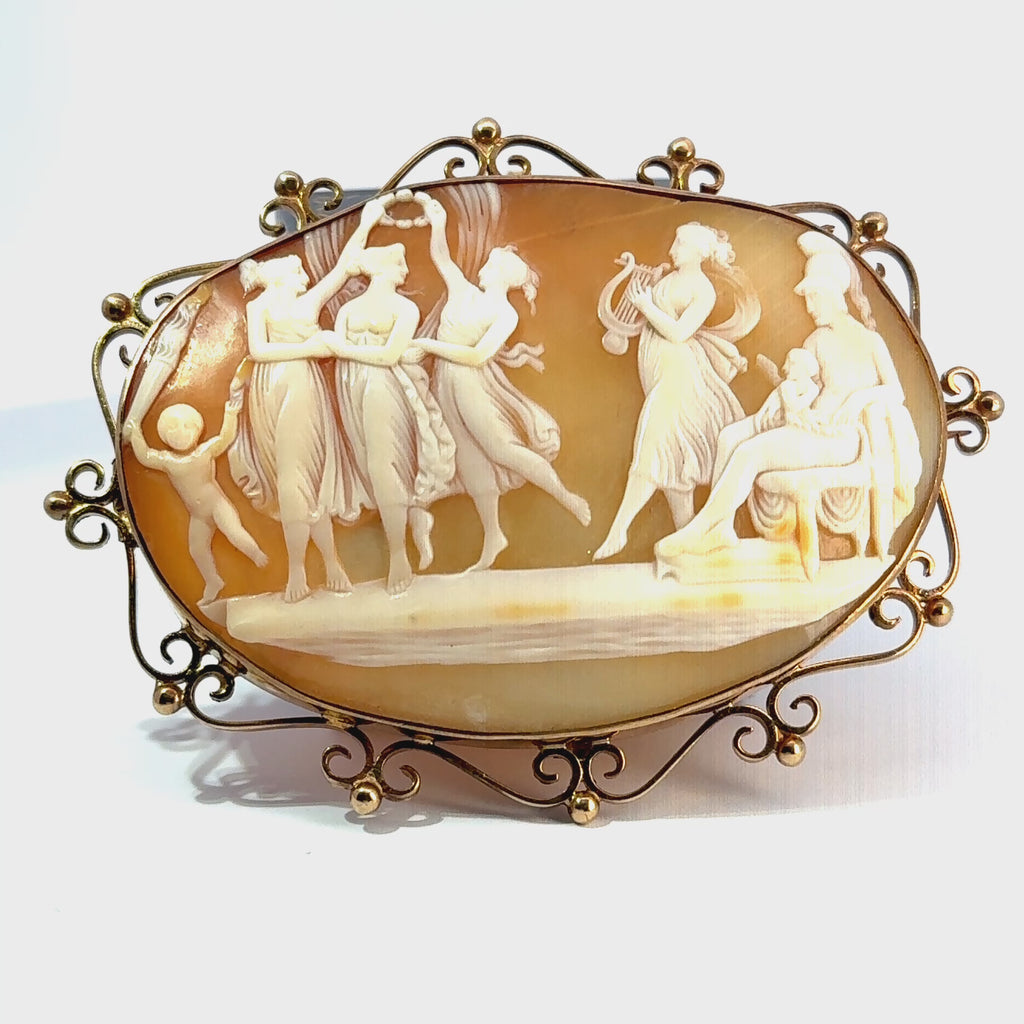 Antique 8ct Yellow Gold 'The Three Graces' Cameo Brooch (c. 1900's)