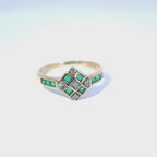 Vintage 9ct Yellow Gold Emerald & Diamond Art-Deco Inspired Ring