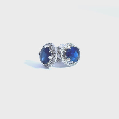 18ct White Gold Oval Sapphire & Diamond Halo Earrings, Sapphire: 2.85ct Diamond: 0.25ct