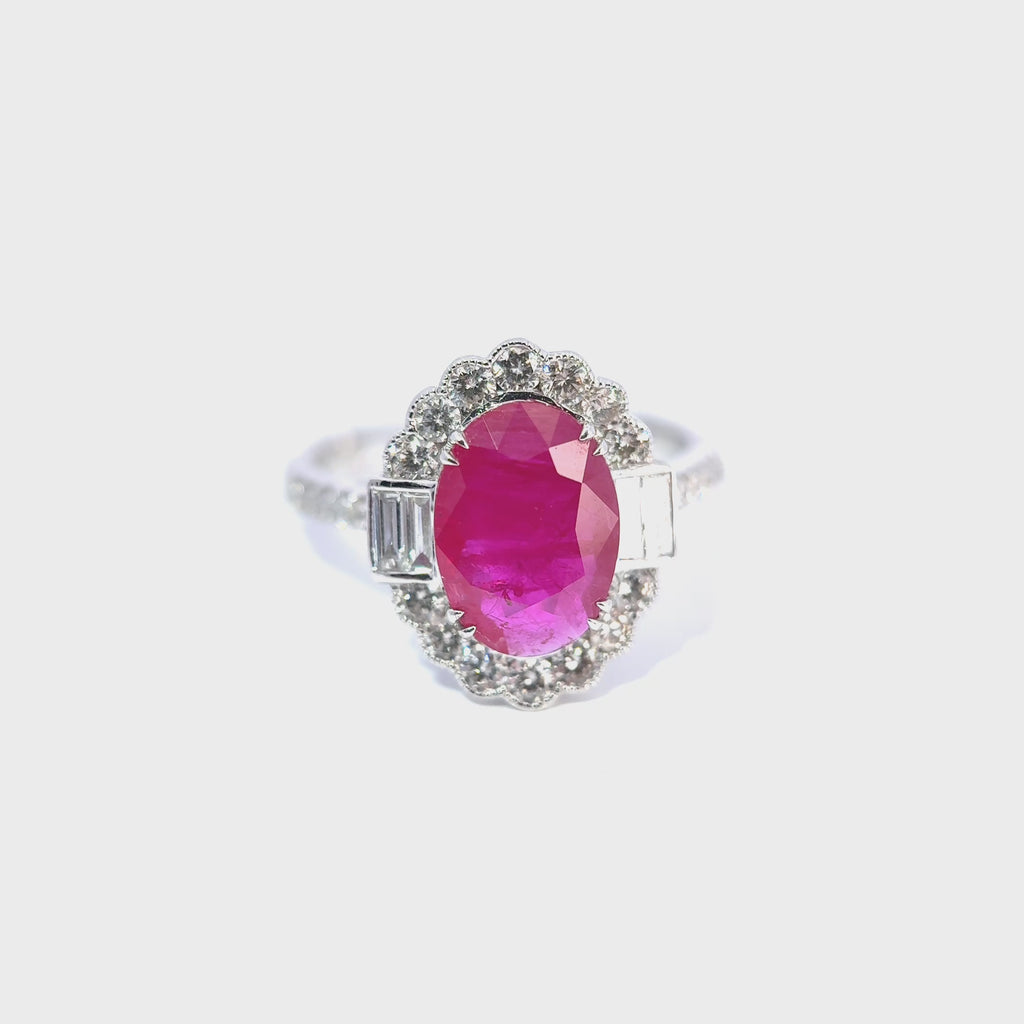 18ct White Gold Oval Ruby & Diamond Cluster Ring