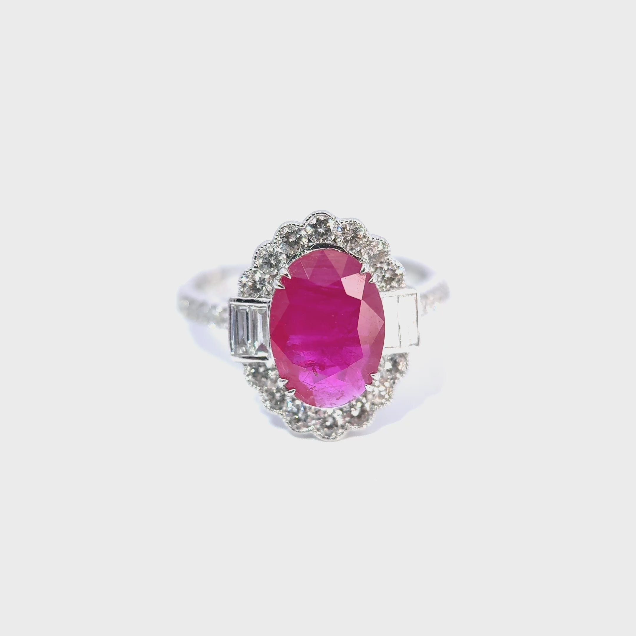 18ct White Gold Oval Ruby & Diamond Cluster Ring
