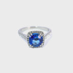 Platinum Cushion-Cut Sapphire & Diamond Halo Ring