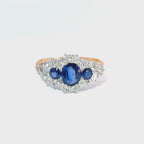 Vintage 18ct Yellow and White Gold Sapphire and Old Cut Diamond Cluster Ring, circa mid twentieth century