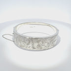 Vintage Silver Hinged Bangle with Floral Motif