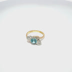 Antique Edwardian 18ct Yellow Gold & Platinum Blue Zircon & Diamond Trilogy Ring