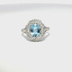 18ct White Gold Oval Aquamarine & Diamond Cluster Ring
