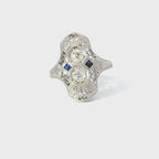 18ct White Gold Antique Art Deco Style Diamond & Sapphire Dress Ring (Pre-Loved)