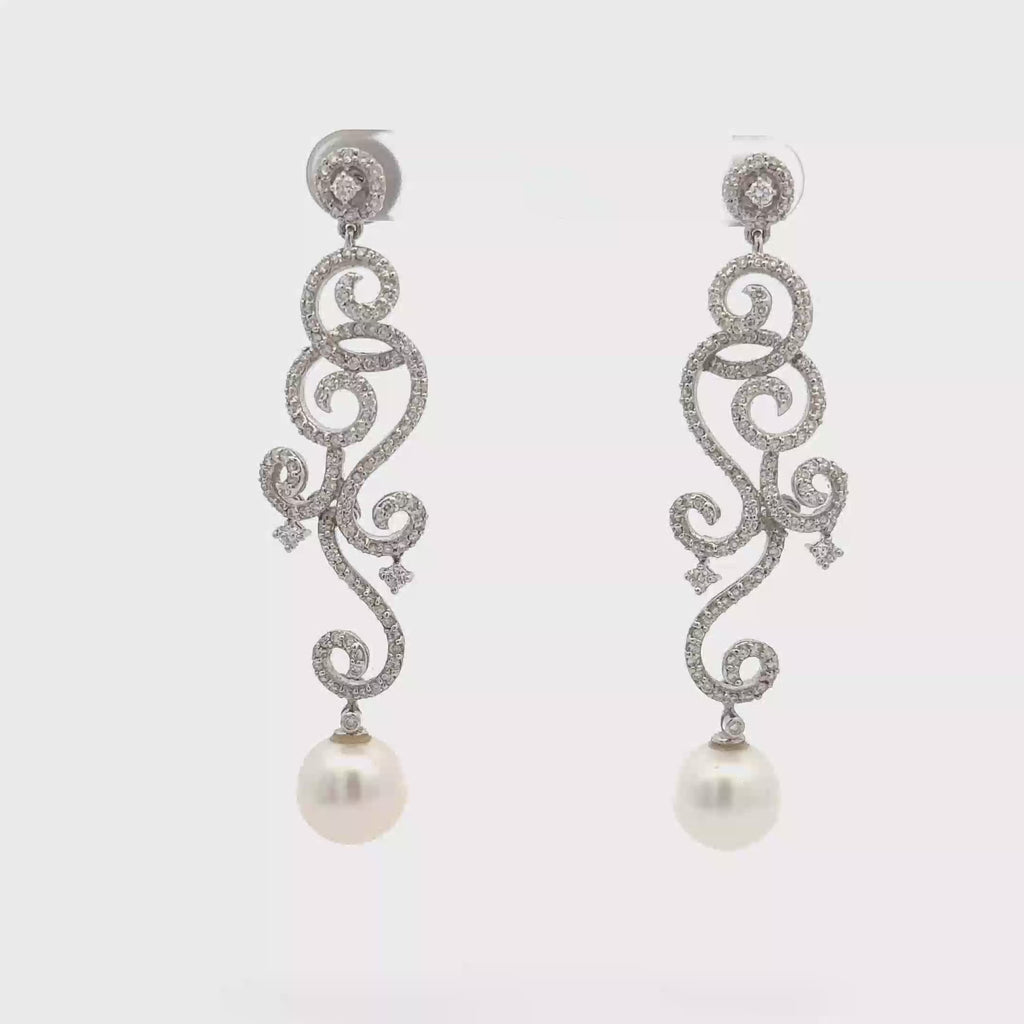 Vintage 18ct White Gold Akoya Pearl and Diamond Drop Earrings