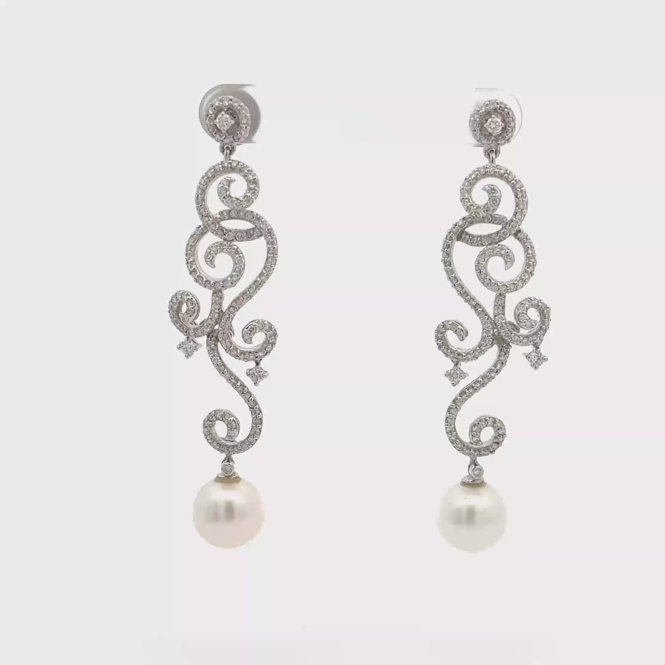Vintage 18ct White Gold Akoya Pearl and Diamond Drop Earrings