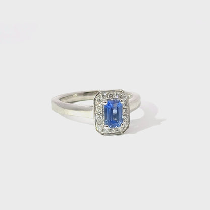 Platinum Sri-Lankan Sapphire & Diamond Halo Ring (Pre-Loved), Est. 0.60ct
