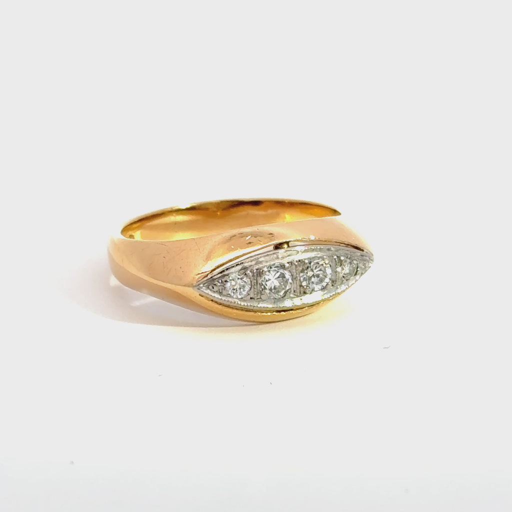Vintage Diamond 4 Stone Ring Set in Yellow Gold & Platinum (Pre-Loved)