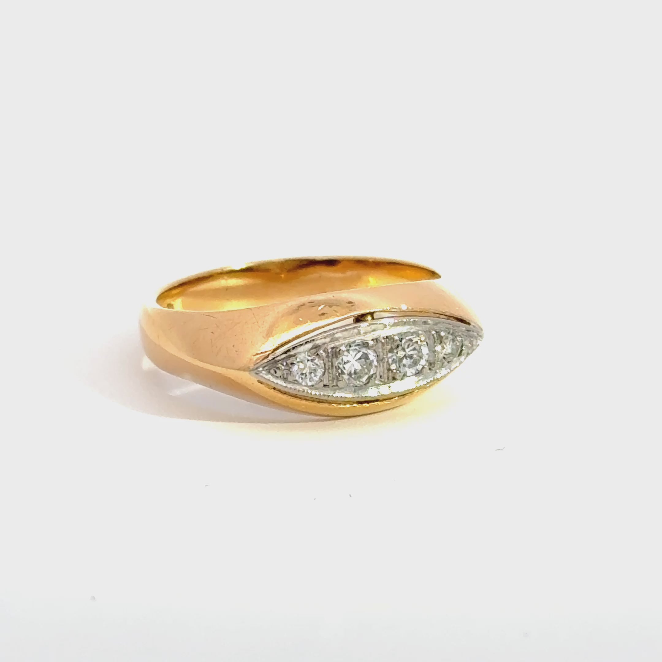 Vintage Diamond 4 Stone Ring Set in Yellow Gold & Platinum (Pre-Loved)