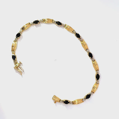 14ct Yellow Gold Sapphire & Diamond Bracelet (Pre-Loved), 7.5 inches