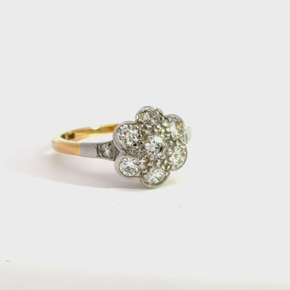 Antique Diamond Daisy Cluster Ring Set in Yellow Gold & Platinum