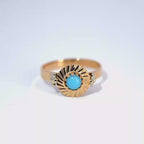 Mid Century 18ct Yellow Gold Cabochon Turquoise Sunburst Ring, Circa 1950s